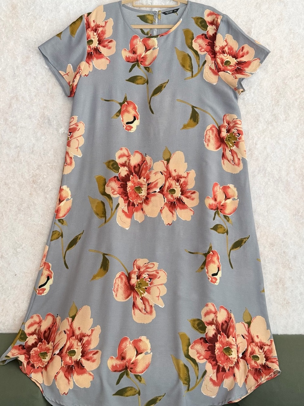 Girls Floral A-Line Dress in Blue with Coral Blooms (SKU808) missing ties